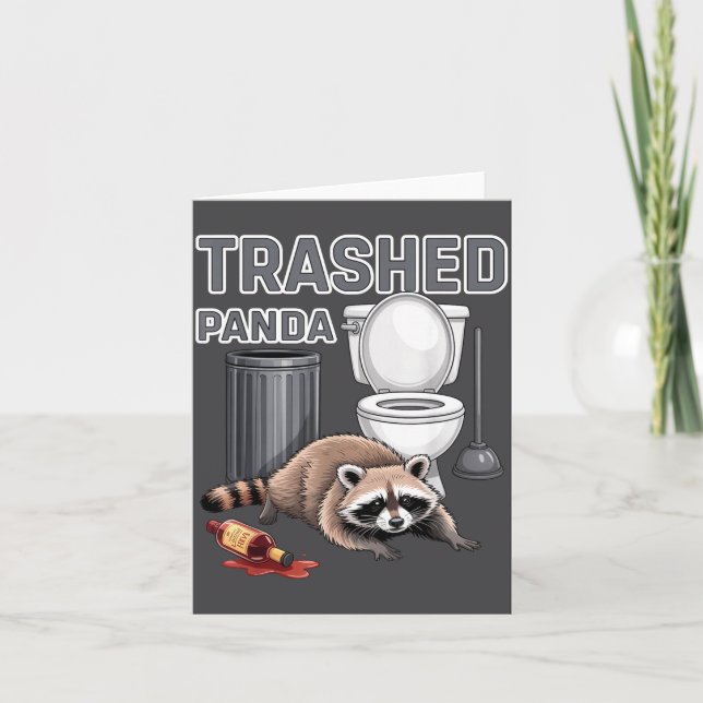 Tarjeta Funny Trashed Panda Raccoon Gets Drunk  (Anverso)