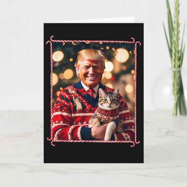 Tarjeta Funny Trump Christmas Sweater For Cat Lovers  (Anverso)