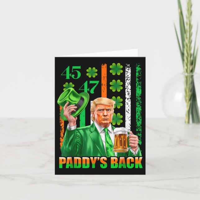 Tarjeta Funny Trump Paddys Back 45 47 St Patricks Day Esta (Anverso)