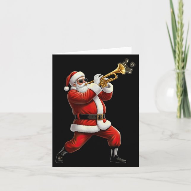 Tarjeta Funny Trumpet Santa Christmas Graphic Player Trump (Anverso)