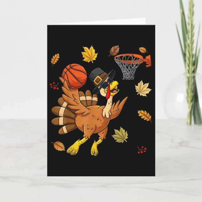 Tarjeta Funny Turkey Playing Bysketbyll Happy Thanksgiving (Anverso)
