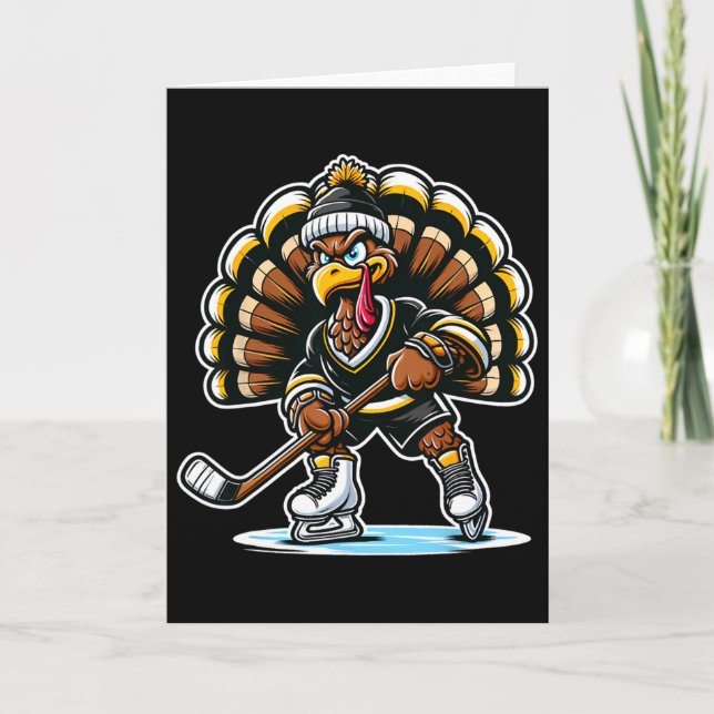 Tarjeta Funny Turkey Playing Ice Hockey Thanksgiving Sport (Anverso)