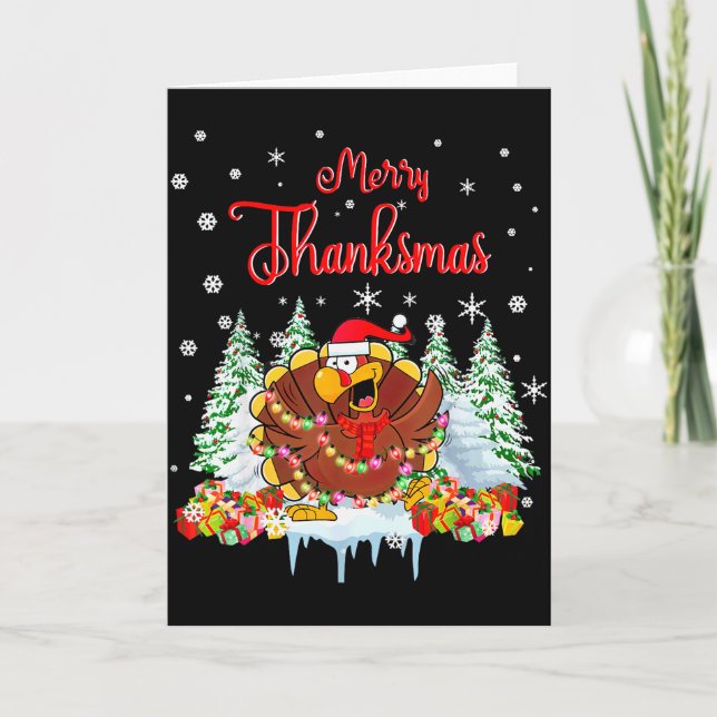 Tarjeta Funny Turkey Santa Merry Thanksmas Christmas Thank (Anverso)