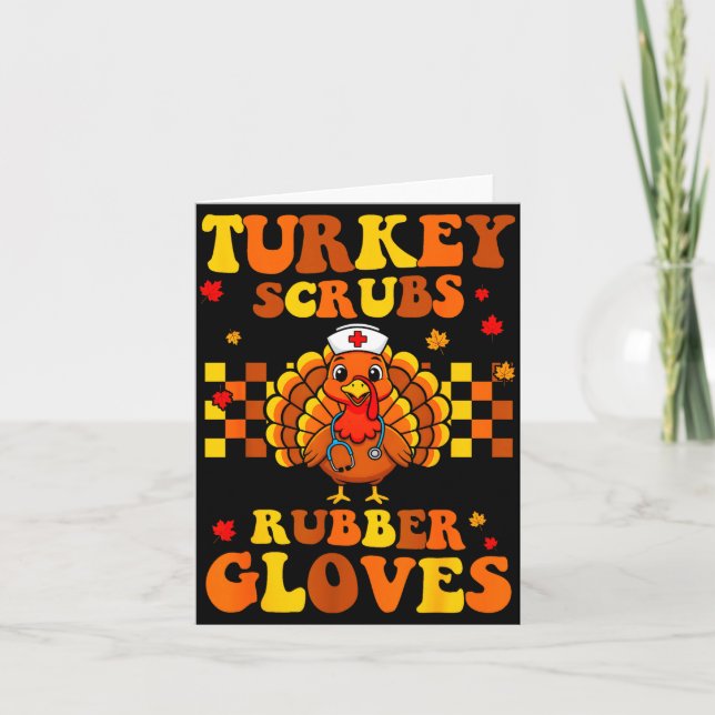 Tarjeta Funny Turkey Scrubs Rubber Gloves Thanksgiving Nur (Anverso)