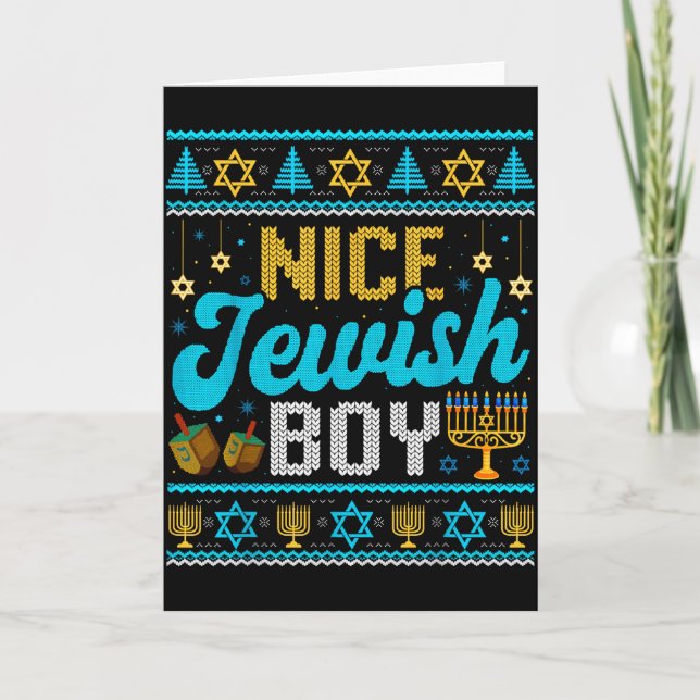 Tarjeta Funny Ugly Hanukkah Sweater Nice Jewish Boy Matchi (Anverso)