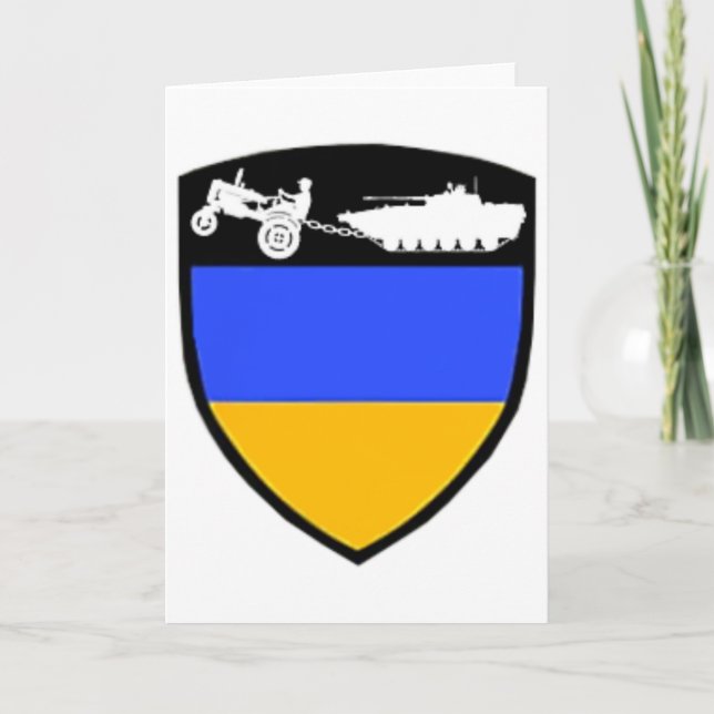 Tarjeta Funny Ukraine Farmer Tractor Towing Tank Meme  (Anverso)