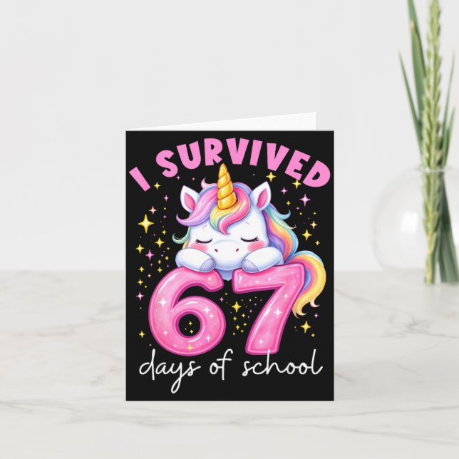 Tarjeta Funny Unicorn I Survived 67 Days Of School Meme Fo (Anverso)