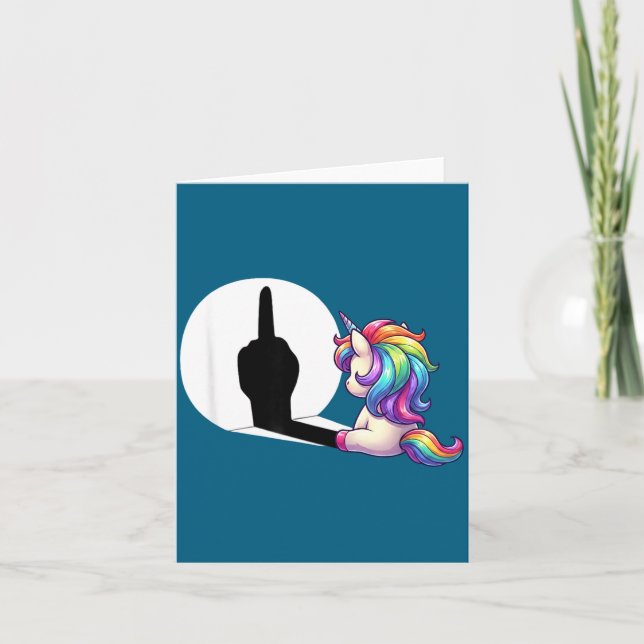 Tarjeta Funny Unicorn With Middle Finger Morning Grouch  (Anverso)