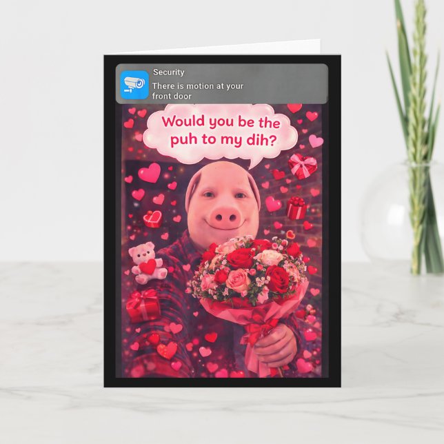 Tarjeta Funny Valentine Gen Z Humor Pork Couple Meme Dihhh (Anverso)