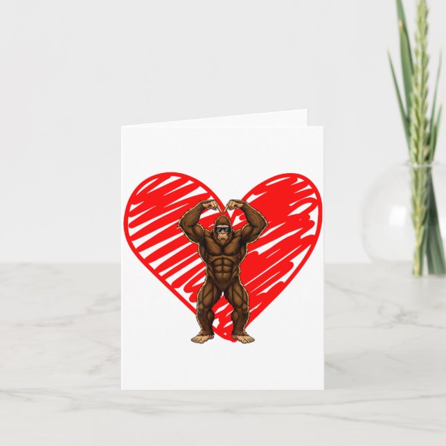 Tarjeta Funny Valentines Day Bigfoot Sungles In Heart Sasq (Anverso)