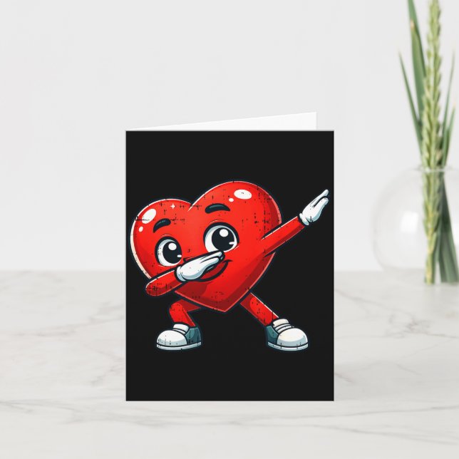 Tarjeta Funny Valentines Day Dabbing Heart Lover Men Kids  (Anverso)