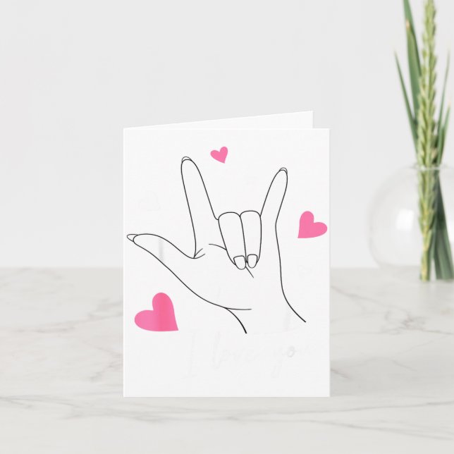 Tarjeta Funny Valentines Day Heart I Love You Hand Sign La (Anverso)