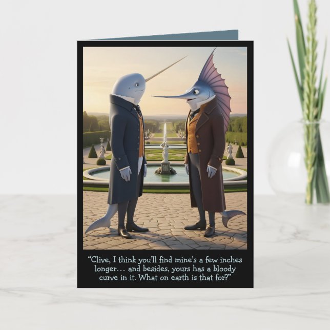 Tarjeta Funny Victorian card anthropomorphic Narwhal theme (Anverso)