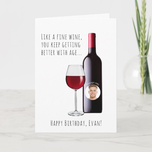 Tarjeta Funny Vintage Wine Birday Card (Anverso)