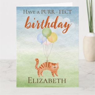 Tarjeta Funny Watercolor Birthday Cat Balloons Card