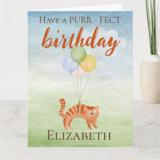 Tarjeta Funny Watercolor Birthday Cat Balloons Card