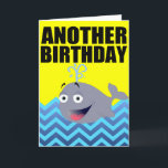 Tarjeta Funny Whale Birthday Personalizado<br><div class="desc">Tarjeta de cumpleaños de ballena color azul y personalizado amarillo en la parte delantera.  Con el interior "ESTO FLUYE"</div>