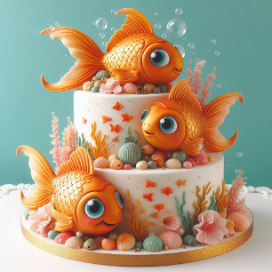 TARJETA FUNNY WHIMSICAL BIG OYED GOLDFISH CUMPLEAÑOS