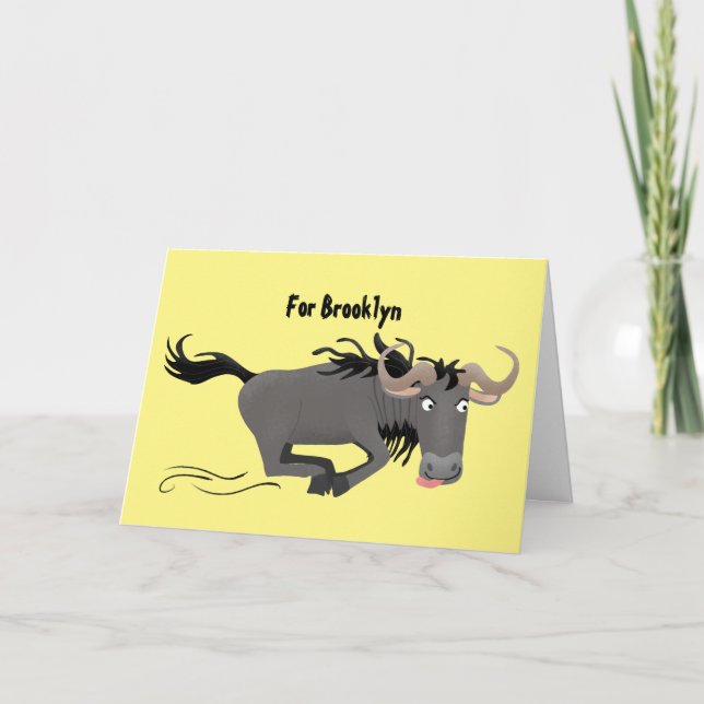 Tarjeta Funny Wildebeest corriendo ilustracion personaliza (Anverso)