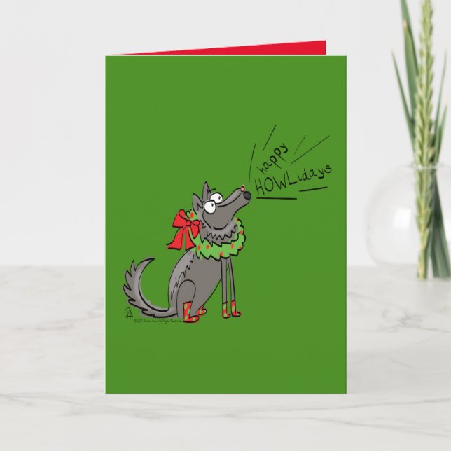 Tarjeta Funny Wolf Navidades Felices vacaciones de Howlida (Anverso)
