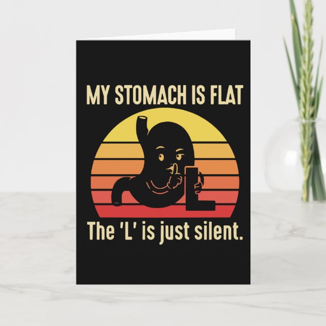 Tarjeta Funny Wordplay cardMy Stomach Is Flat (Anverso)