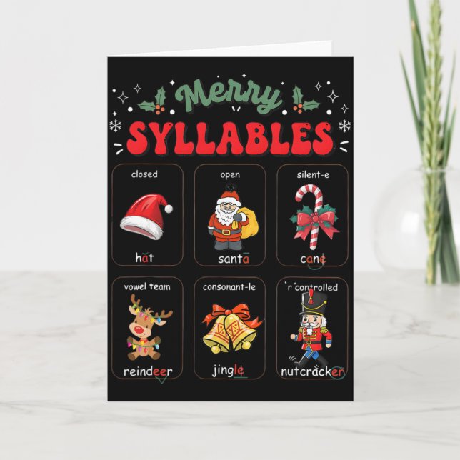 Tarjeta Funny Xmas Holiday Christmas Syllables Reading Tea (Anverso)