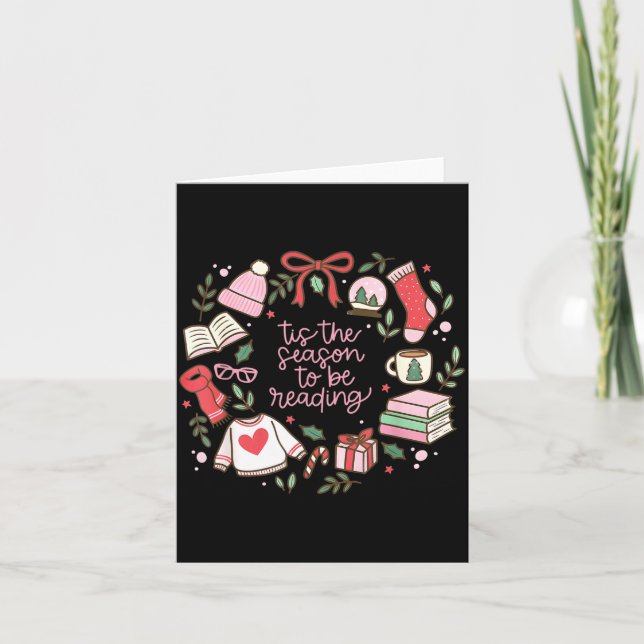 Tarjeta Funny Xmas Tis The Season To Be Reading Books Paja (Anverso)