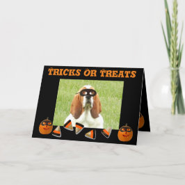 Tarjeta Funny y lindo Basset Hound & Pumpkin Halloween Car