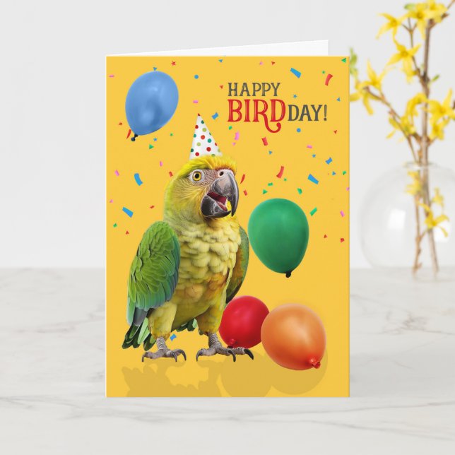 Tarjeta Funny Yellow Head Amazon Parrot Birthday Humor (flor amarilla)
