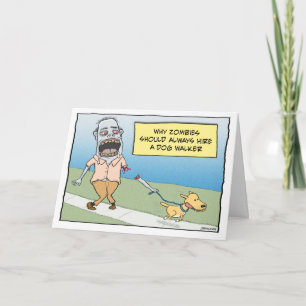 Tarjeta Funny Zombie Dog Walker Feliz cumpleaños
