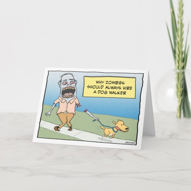 Tarjeta Funny Zombie Dog Walker Feliz cumpleaños (Anverso)