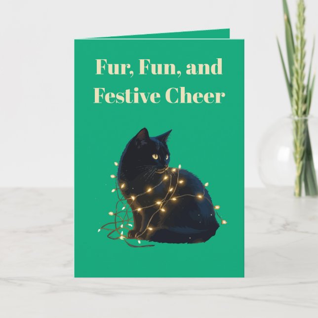 Tarjeta Fur, Fun, and Festive Cheer Black Cat Entangled (Anverso)