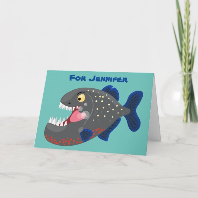 Tarjeta Furioso ilustracion personalizado de piranha (Anverso)