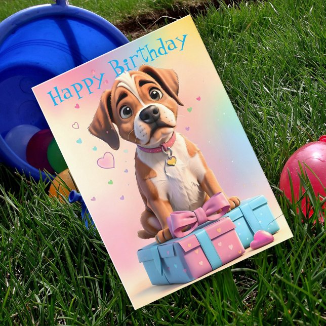 Tarjeta Furry Friends Boxer Puppy y Regalos Cumpleaños (Subido por el creador)