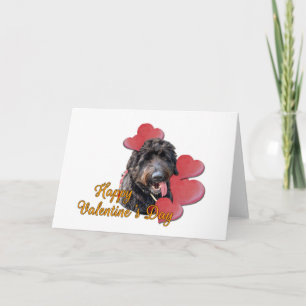 Tarjeta Furry Goldendoodle Black Happy Valentine Day Heart