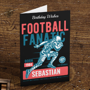 Tarjeta Fútbol Cumpleaños Retro Negro Rojo Azul Touche