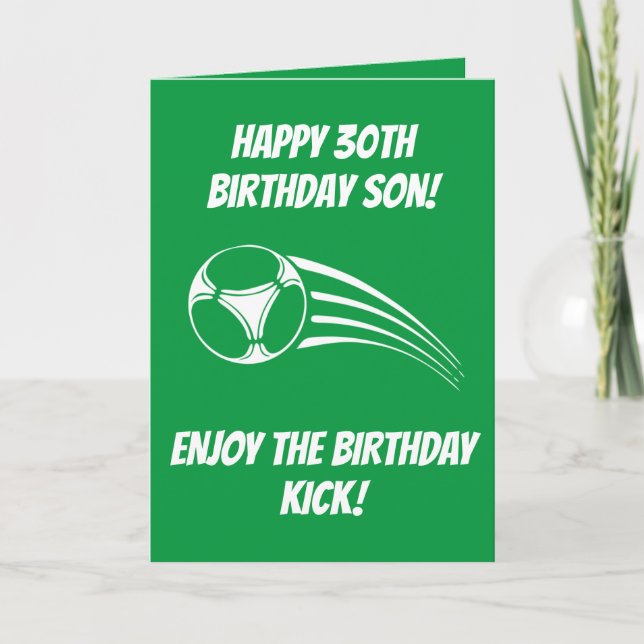 Tarjeta Fútbol divertido Green Son 30 cumpleaños (Anverso)