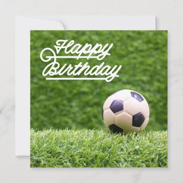 Tarjeta Fútbol Feliz cumpleaños con baile sobre hierba ver (Anverso)