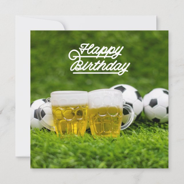 Tarjeta Fútbol Feliz cumpleaños con cerveza y bolas en ver (Anverso)