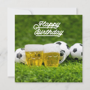 Tarjeta Fútbol Feliz cumpleaños con cerveza y bolas en ver
