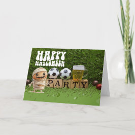 Tarjeta Fútbol Feliz Halloween con bolas