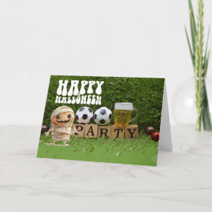 Tarjeta Fútbol Feliz Halloween con bolas
