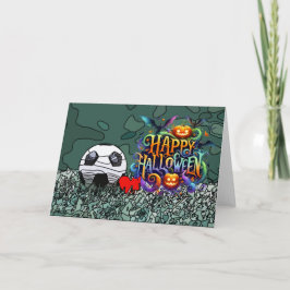Tarjeta Fútbol Feliz Halloween con bolas
