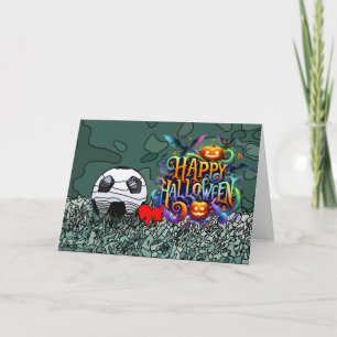 Tarjeta Fútbol Feliz Halloween con bolas