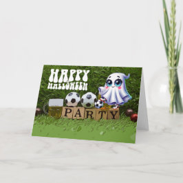 Tarjeta Fútbol Feliz Halloween con bolas