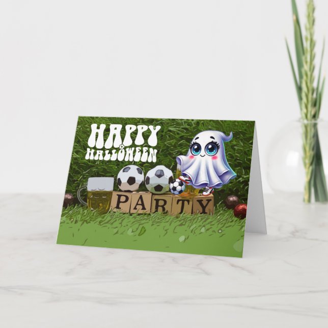 Tarjeta Fútbol Feliz Halloween con bolas (Anverso)