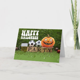 Tarjeta Fútbol Feliz Halloween con bolas