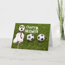 Tarjeta Fútbol Feliz Halloween con bolas