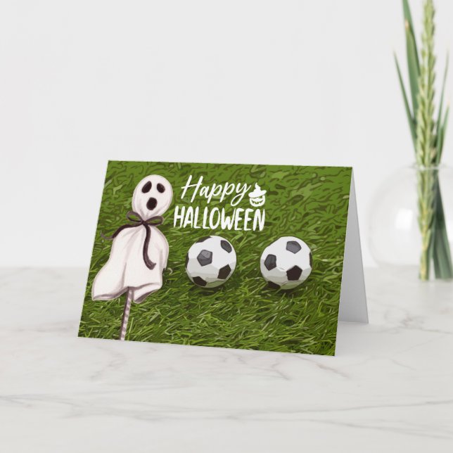 Tarjeta Fútbol Feliz Halloween con bolas (Anverso)