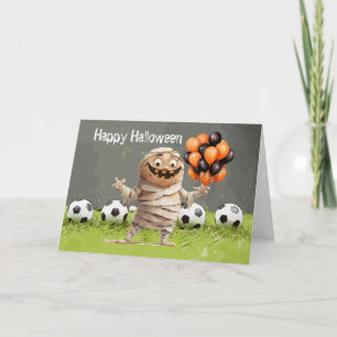 Tarjeta Fútbol Feliz Halloween con bolas